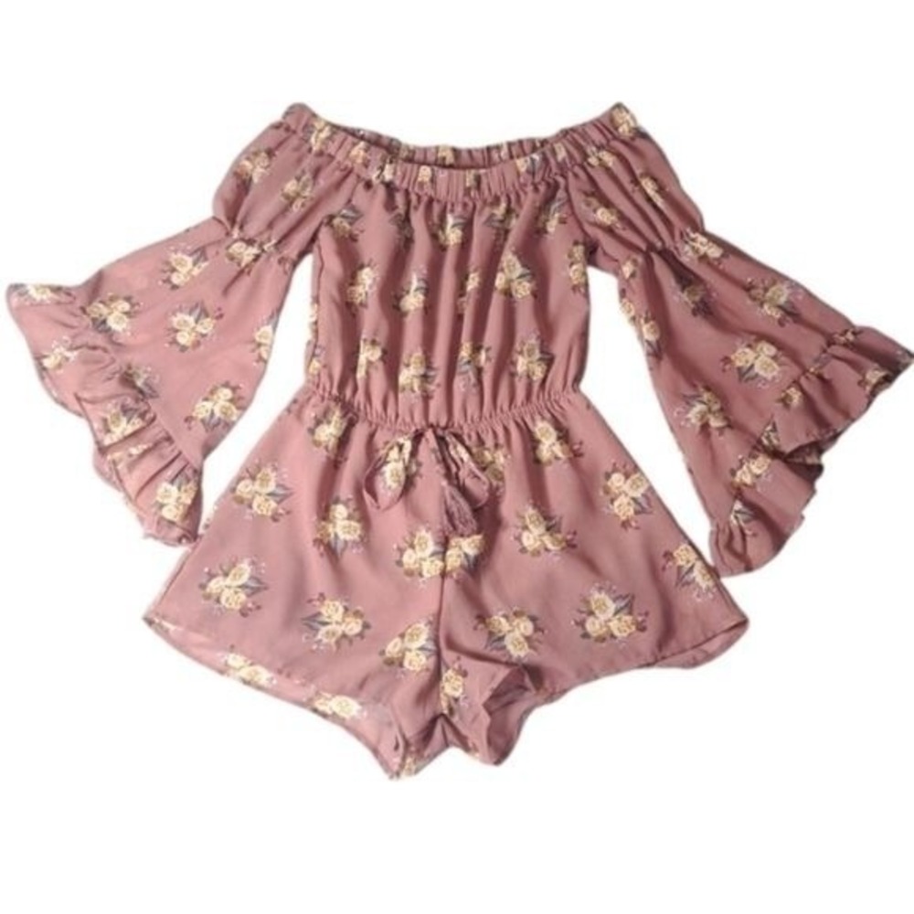 Blush Women's Romper Floral Print‎ Old Pink Long Sleeves Size Small - Picture 6 of 14